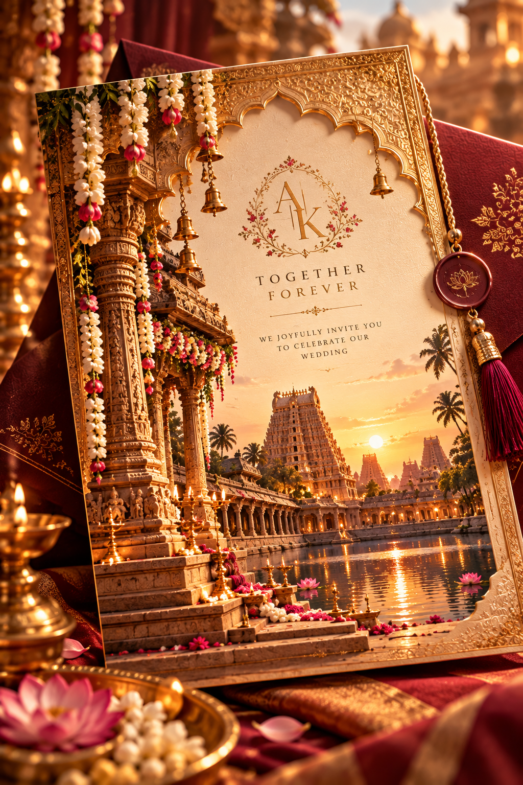 Luxury Golden Temple wedding invitation